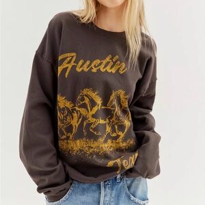 Urban Outfitters Brown Graphic Sweatshirt with Mustard Yellow Print